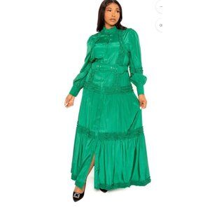 Buxom Curvy Maxi Dress Button Up Tiered Layered Ruffles Sz 3X  Boho NWOT READ